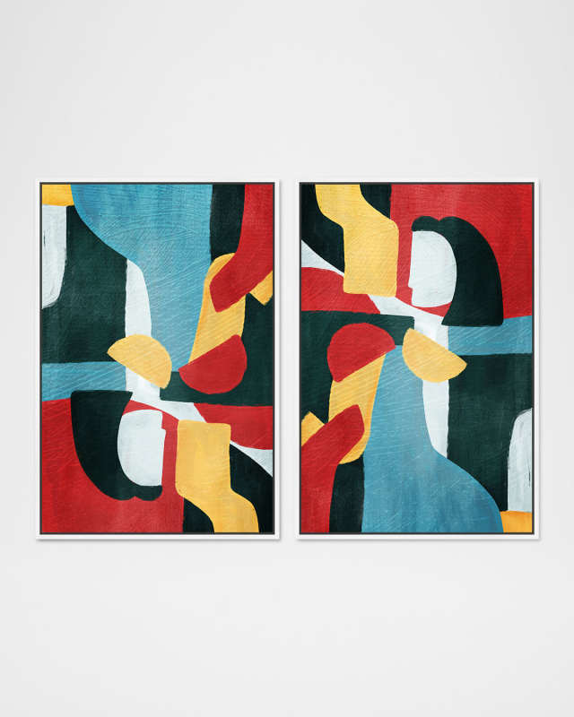 "Textured Duo" Hand-Embellished Framed Giclees, Set of 2